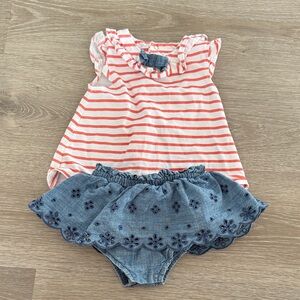 Mayoral Pink Striped Top with Blue Floral Diaper Cover